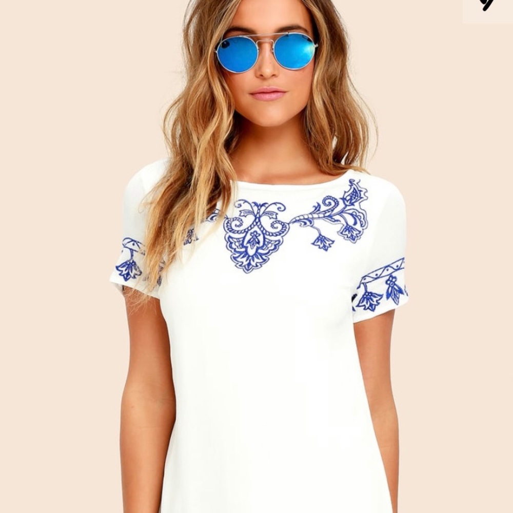 White LULU’S Embroidered Shift Dress